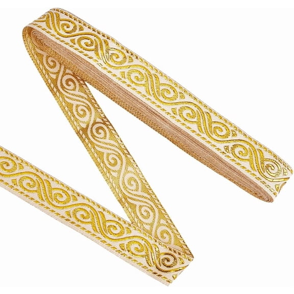 7.7 Yards Ethnic Style Jacquard Ribbon 3/4 inch Polyester Fabric Trim Embroidered Woven Lace Ribbon Heavy Webbing Strap for Sewing Clothing Bag Party Decor Gift Wrapping Gold Gold