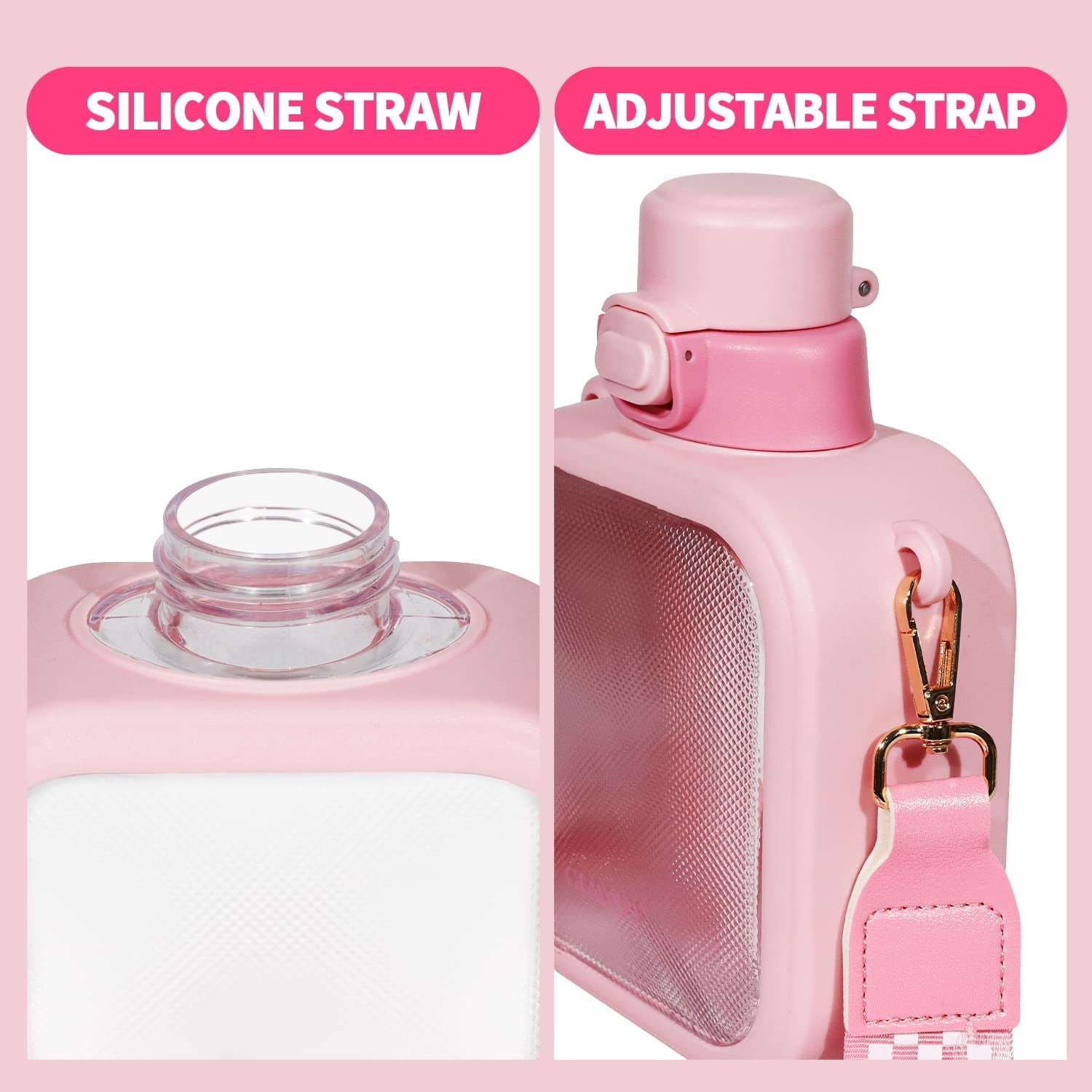 24 Oz Cute Clear Water Bottle Cold Chil Icel with Straw Portable Kawaii Transparent Bottles with Adjustable Strap for School Travel Camping Sports Travel (B-Green)