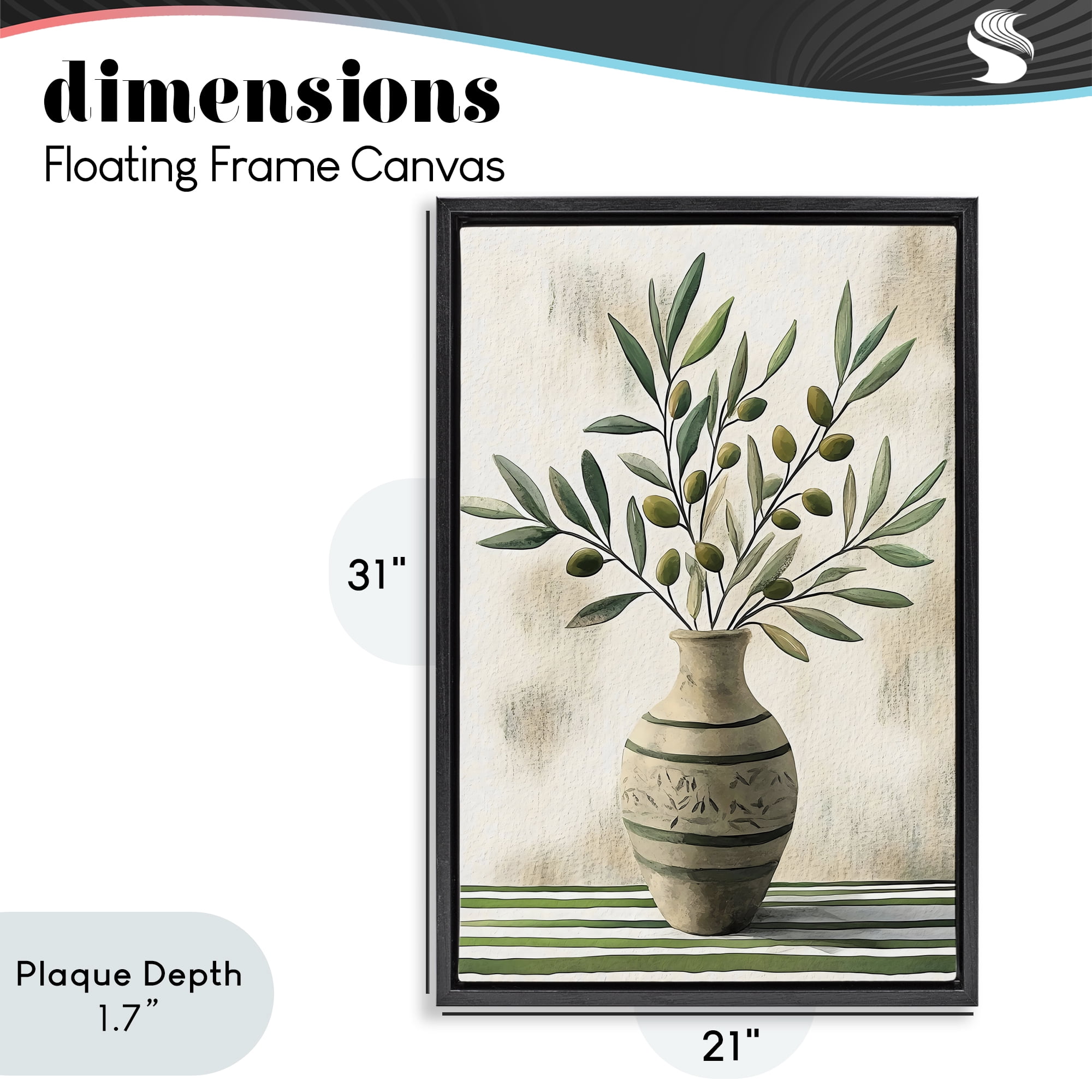 Stupell Industries Vase of Olive Branches Black Framed Floater Canvas Wall Art, design by Creative Studio