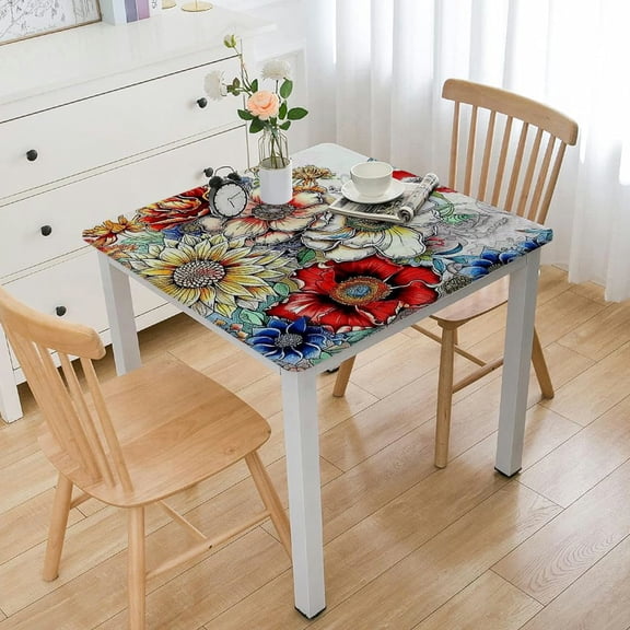 HAOXIT Square Tablecloth, Waterproof and Spill-Proof Washable Polyester Tablecloth, Suitable for Restaurant, Picnic, Indoor and Outdoor Dining, Yellow Blue Green Pink 36*36