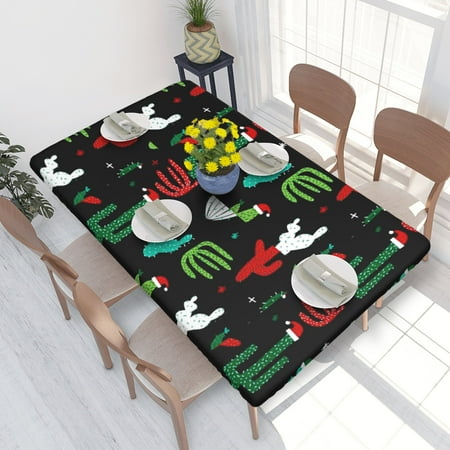 

Home Deluxe Tablecloth Christmas Cactus Santa Waterproof Elastic Rim Edged Table Cover- For Christmas Parties And Picnics 4ft