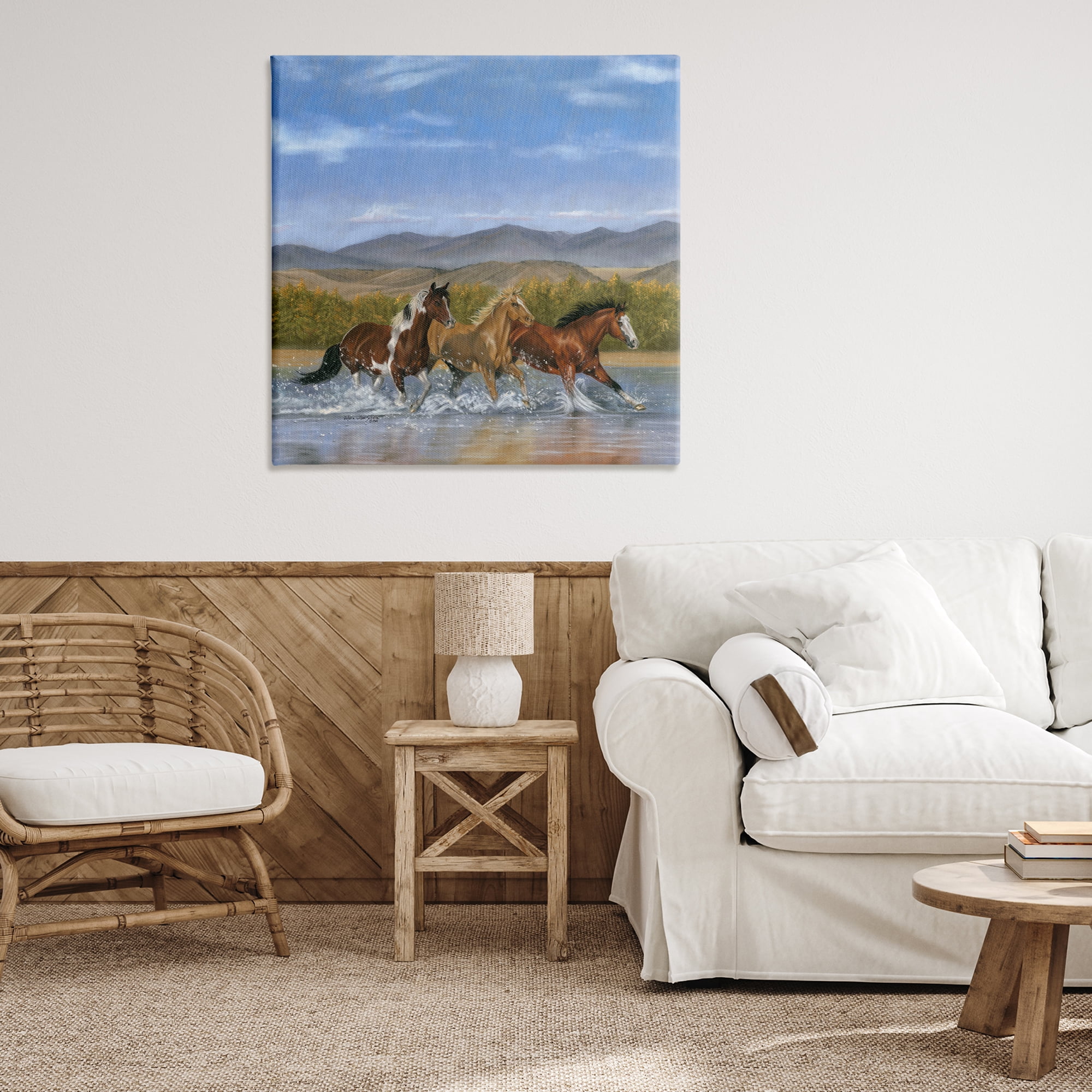 Stupell Industries Splashing River Horses Animals & Insects Painting Gallery Wrapped Canvas Art Print Wall Art, 36 x 36