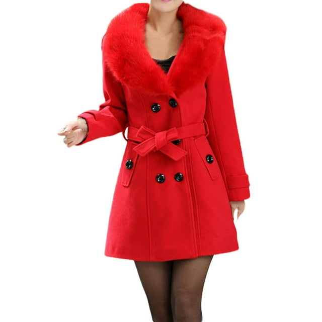 Mikilon Manteau d'Hiver pour Femmes à Revers en Laine Trench Veste à Manches Longues Pardessus Vêtement d'Extérieur