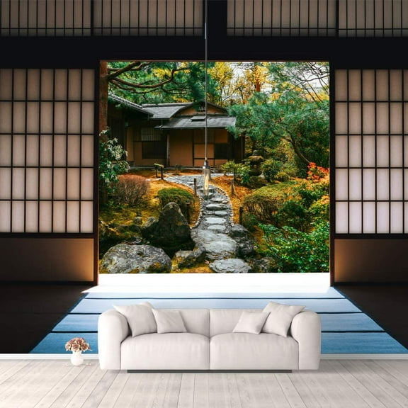 IDEA4WALL 4pcs Japanese Style Grid Door View Peel and Stick Wallpaper Removable Wall Murals Large Wall Stickers for Home Decoration, 66"x24"