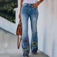 thumbnail image 2 of Wovix Women Casual Long Pants Bell Bottom Flower Embroidered Gothic Vintage Floral Print Bootcut Flare Jeans Trendy Soft For Daily, 2 of 5