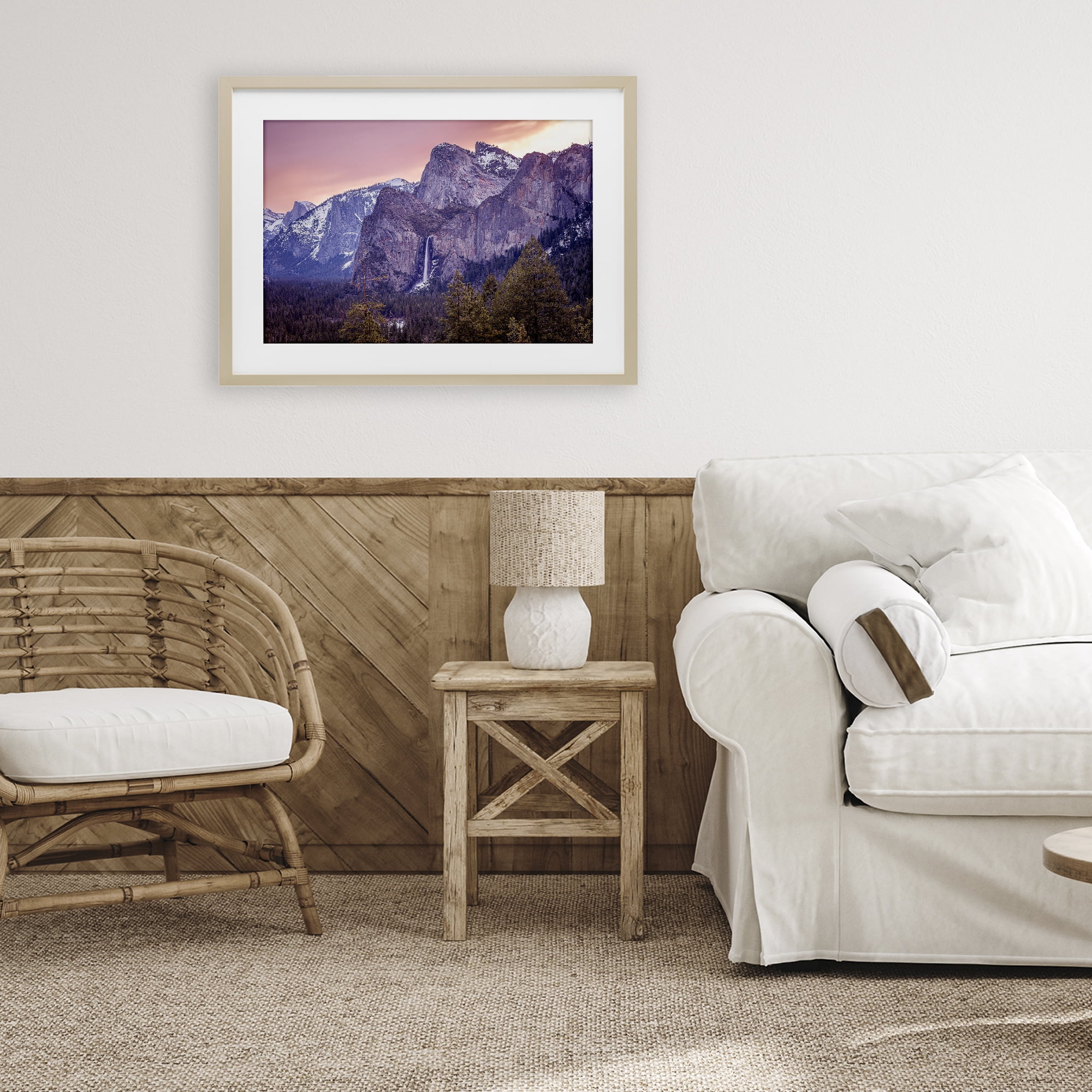 Stupell Industries Majestic Mountain Waterfall Sunset Birch Framed Print Under Glass, design by Shelley Carlisle