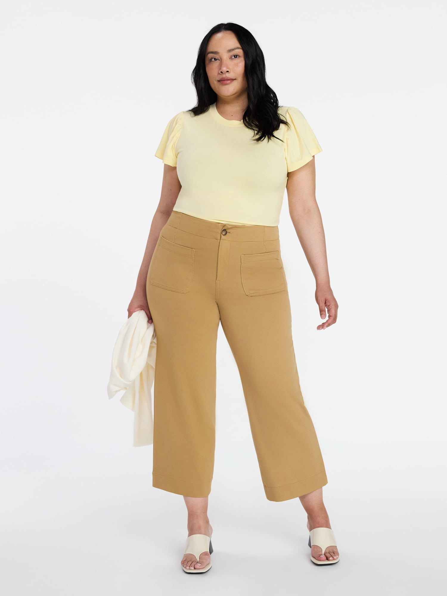 Time and Tru Women's Crewneck Top with Short Flutter Sleeves, Sizes XS-XXXL