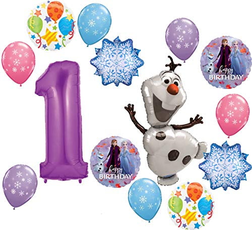 Frozen Party Supplies 1st Birthday Balloon Bouquet Olaf Elsa Anna Let It Snow Decorations Purple Number 1
