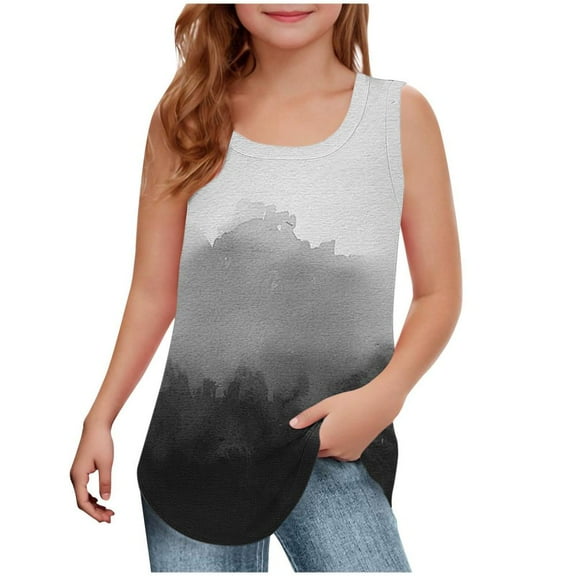Bxsruta Girls Tank Tops, Girls' Casual Sleeveless Neck Printed Round Neck Top, Black 130