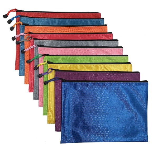 Mity rain 10Pcs Waterproof Zipper File Bags-A4 Size Oxford Office Filing Documents Storage Folder, Cosmetics Offices Supplies Travel Accessories Pouch- 10 Colors