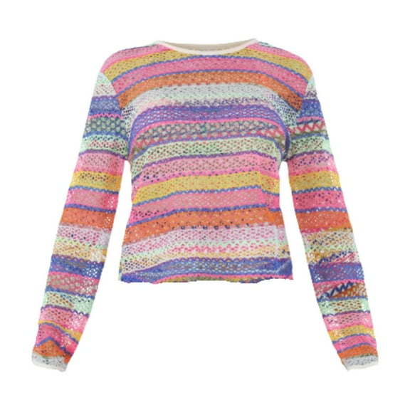 Women's Crochet Knit TOP ONLY Multicolo,r Long Sleeve,  M (8-10)