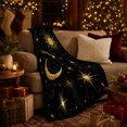 thumbnail image 3 of Golden Sun Crescent Moon And Scattered Stars, Soft Flannel Blanket with Minimal Celestial Illustration Print, Housewarming Gift and Home Decor for Bedroom and Living Room, 3 of 7