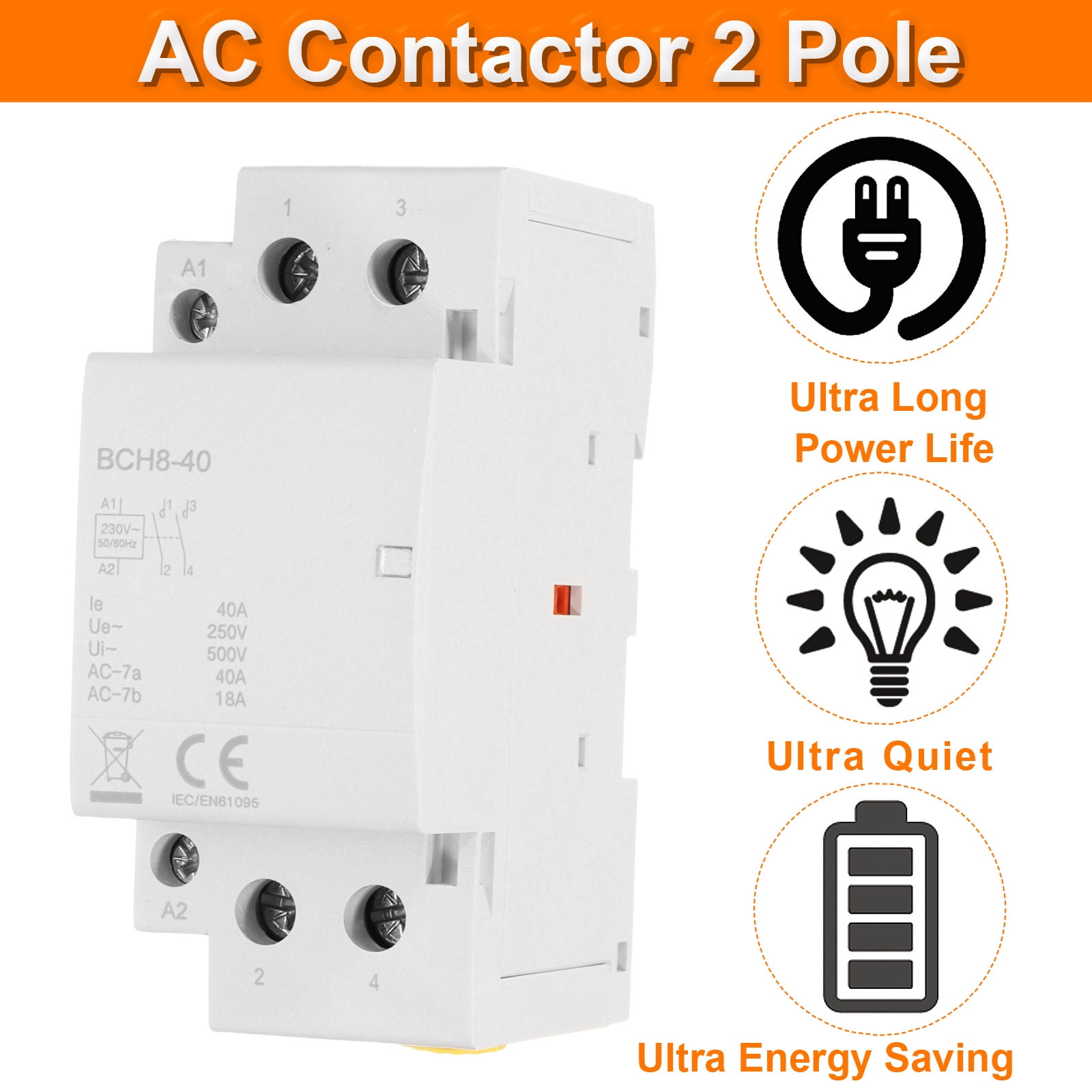 Uxcell AC Contactor 40A 2 Pole 2NO 230V Load and Lighting Circuit Control DIN Rail Mount