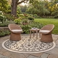 thumbnail image 3 of Safavieh Courtyard Nanda Botanical Indoor/Outdoor Area Rug, Sand/Black, 7'10" x 7'10" Round, 3 of 9