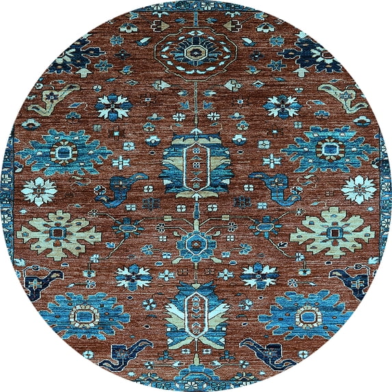 Ahgly Company Indoor Round Oriental Light Blue Industrial Area Rugs, 5' Round