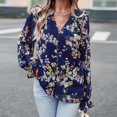 thumbnail image 4 of Camisa Blusas con estampado floral Tops Elegante traje de vacaciones de gasa para mujer (Azul marino XL) Cgtredaw Azul marino T XL para Mujer, 4 of 6