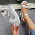 thumbnail image 3 of WIZUTIZ Flat Sandals for Women Dress Sandals for Women Prom Comfort Stretchy Tassel Sandals Buckle Round Toe Summer Shoes Low Heel (1"-2") Wide Solid Sandals Vacation Holiday Deals Silver, 3 of 5