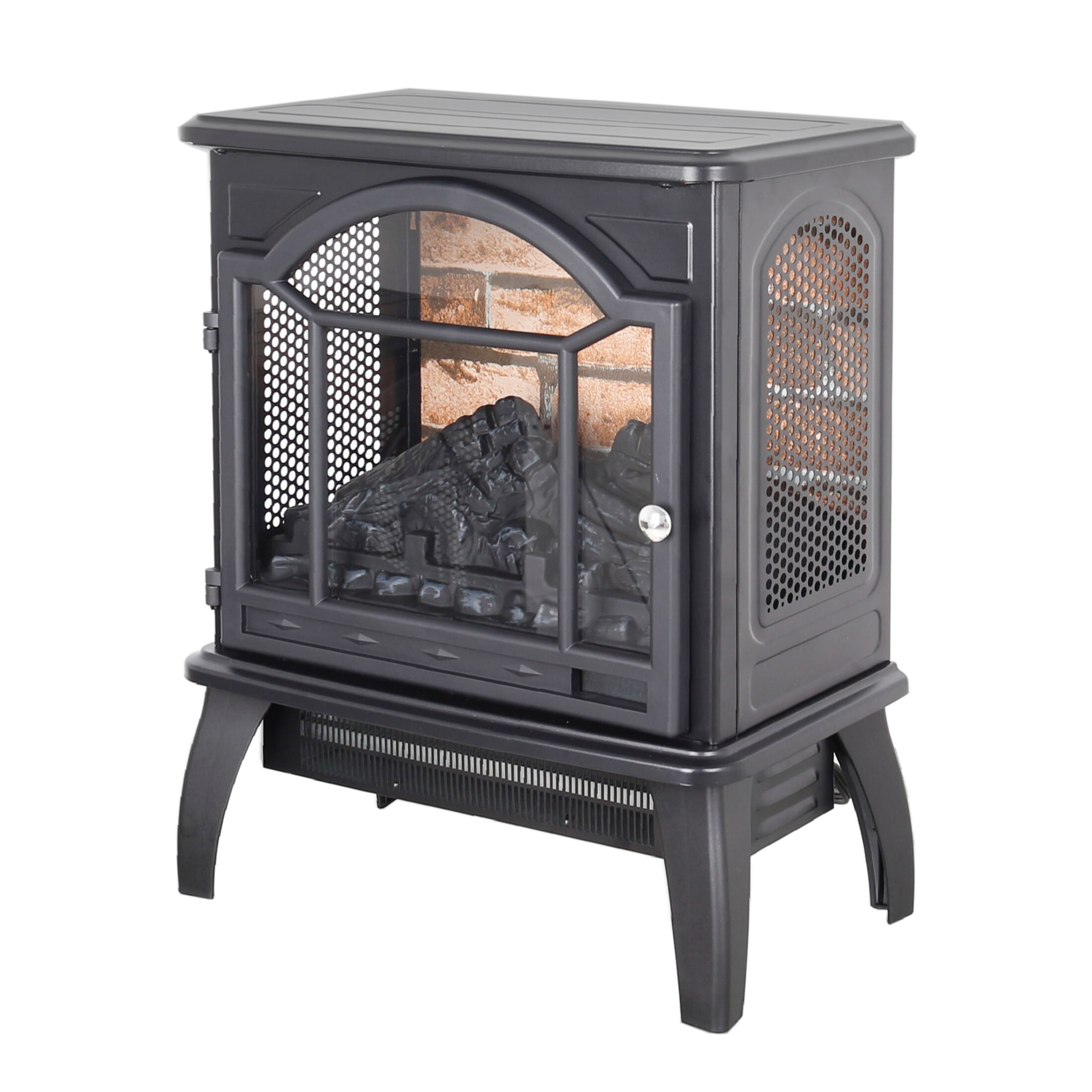 DEALTOPS 17.52'' Electric Fireplace Heater Stove, Realistic Flame Effect Simulated Wall Tiles Stove, Antique Black