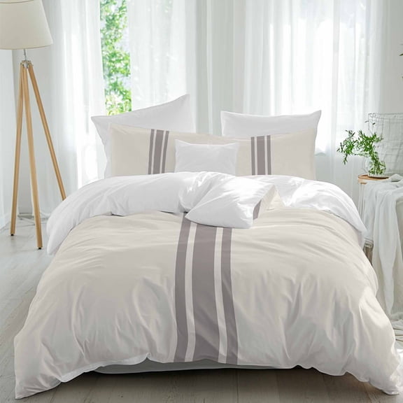 3 Piece Simple Farmhouse Style,Duvet Cover Set California King,Microfiber Comforter/Quilt Cover with Corner Ties and 2 Pillowcases,Abstract Grey Geometric Stripe Soft Bedding with Zipper Closure