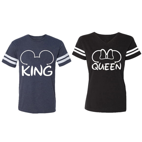 King Queen Ear Matching Couple Cotton Jerseys (Men Navy / Women Black) (Men S / Women S)
