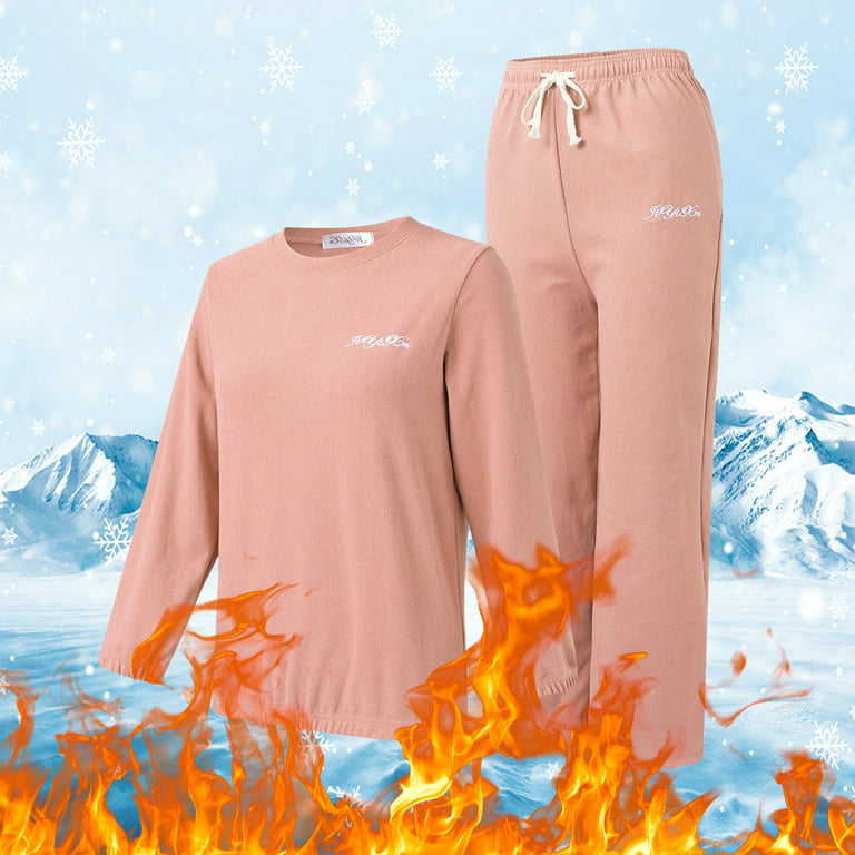 Entyinea Thermal Underwear Women Ultra-Soft Long Johns Set Base Layer  Skiing Winter Warm Top & Bottom,Pink L