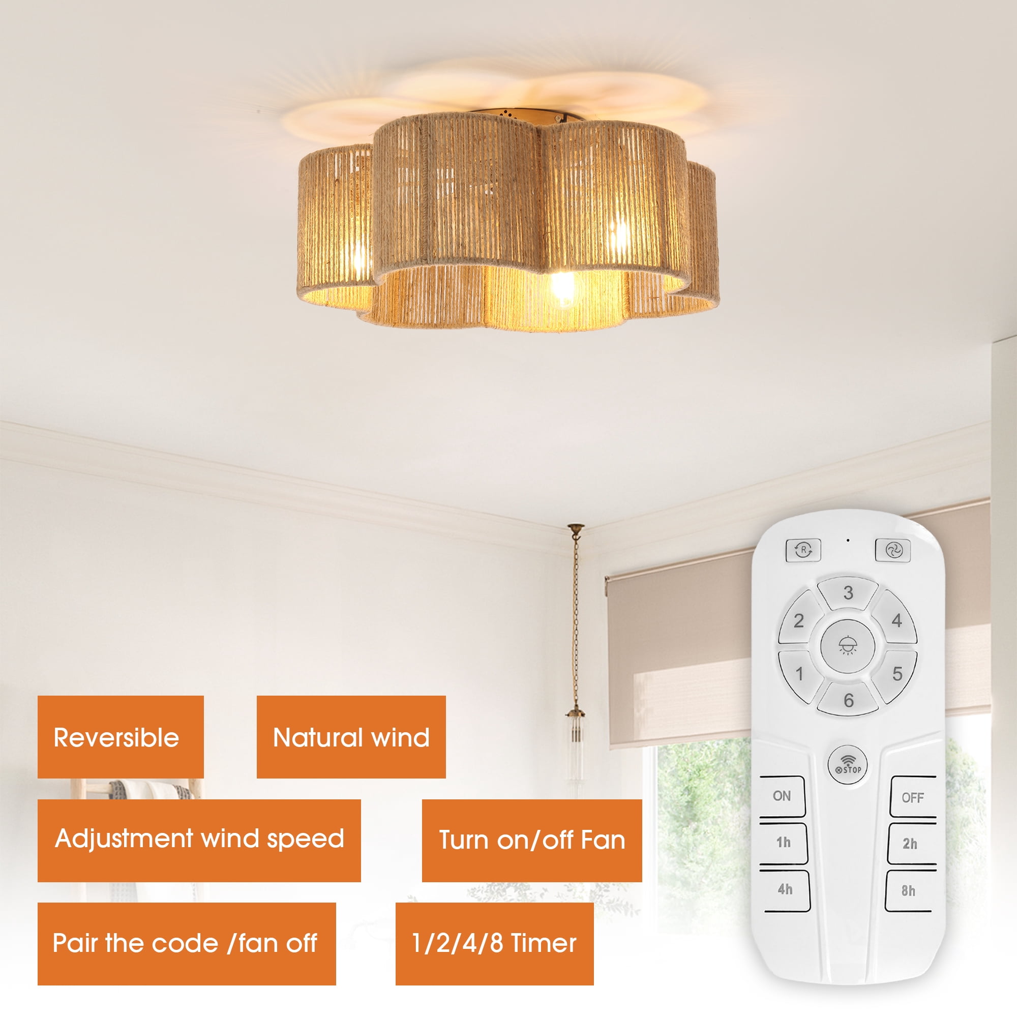 Parrot Uncle Bohemia 21" Smart Brown Hemp Rope Flush Mount Ceiling Fan with Remote and App Control