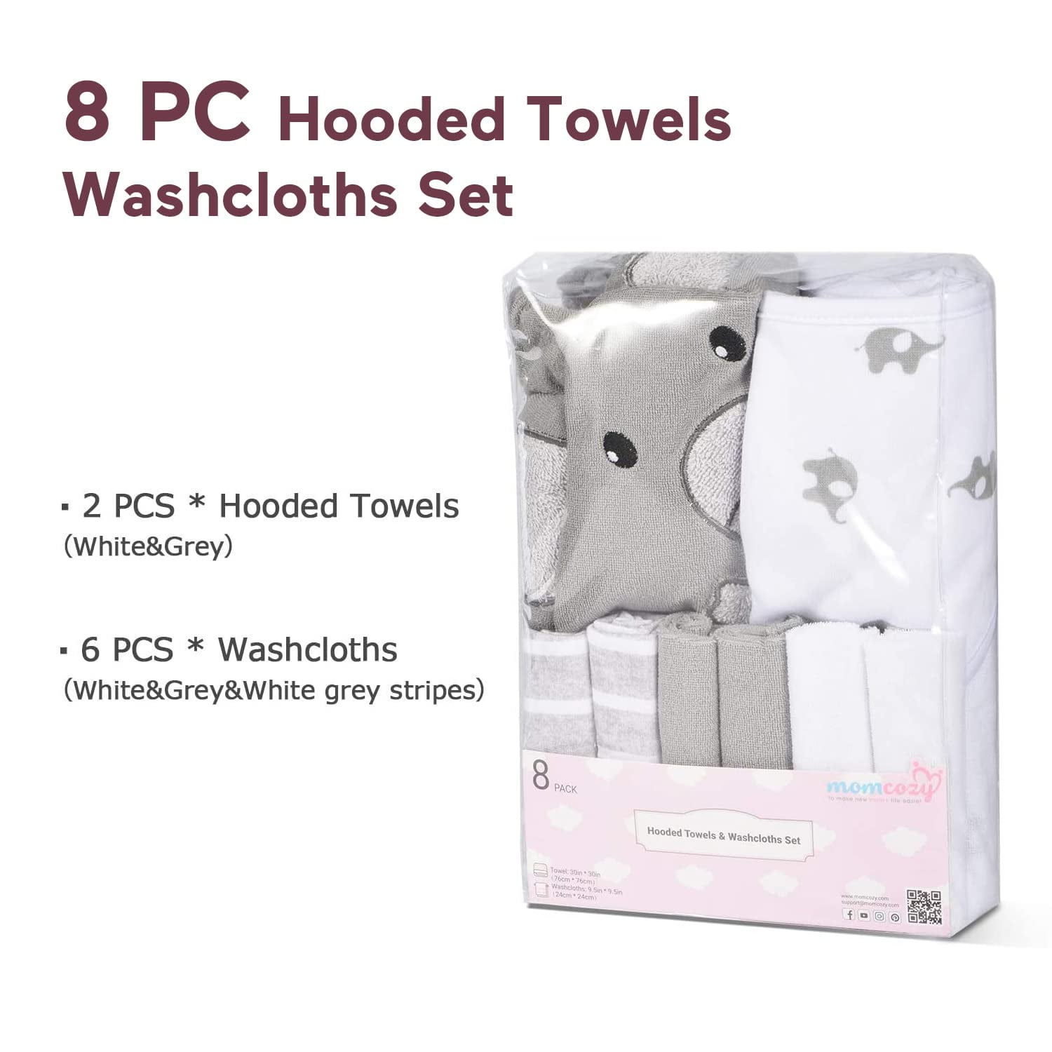 Momcozy Baby Hooded Towel,Towel and Washcloth Set,8-Pack