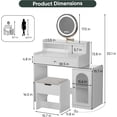 thumbnail image 2 of Semiocthome White Vanity Desk with 360° Rotating Mirror and Adjustable Lights, Makeup Vanity Table with Storage Chair and Side Cabinet, Dressing Table with Drawer for Bedroom, 2 of 9