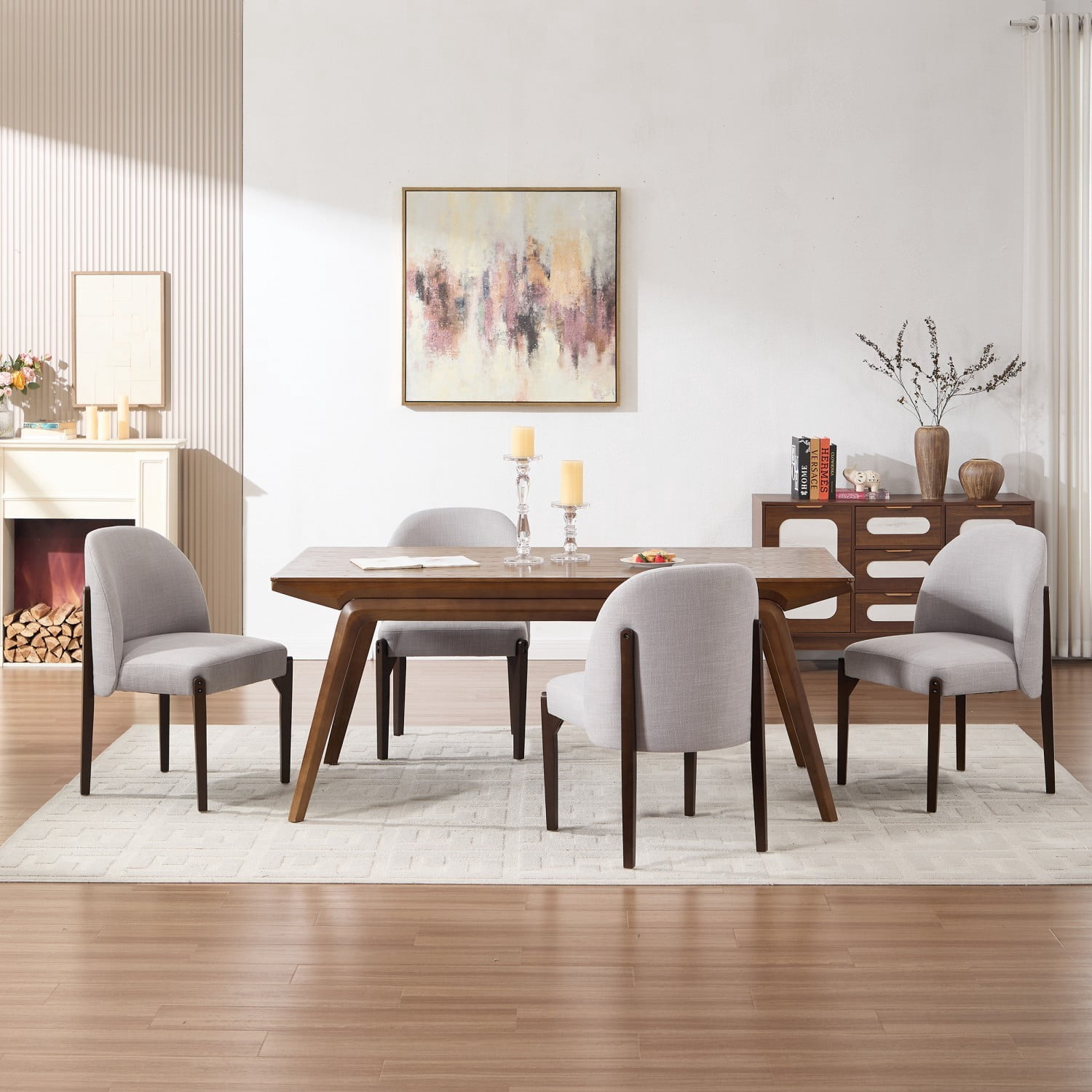 Dining Chairs Set of 2, Modern Fabric Upholstered Wood Kitchen Chairs, Farmhouse Dining Room Chairs for Small Spaces, Grey