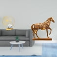 thumbnail image 2 of Estatua de caballo de hierro con forma de hoja, figura decorativa coleccionable, escultura de resina grabada, animal para estantería, oficina, chimene, 2 of 8