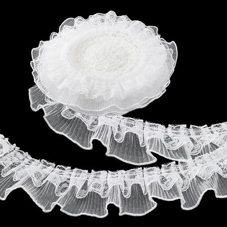10 Yards White Ruffle Lace Ribbon Trim Pleated Lace Fabric Trim Double Layer Gathered Ruffle Trim Embroidered Sewing