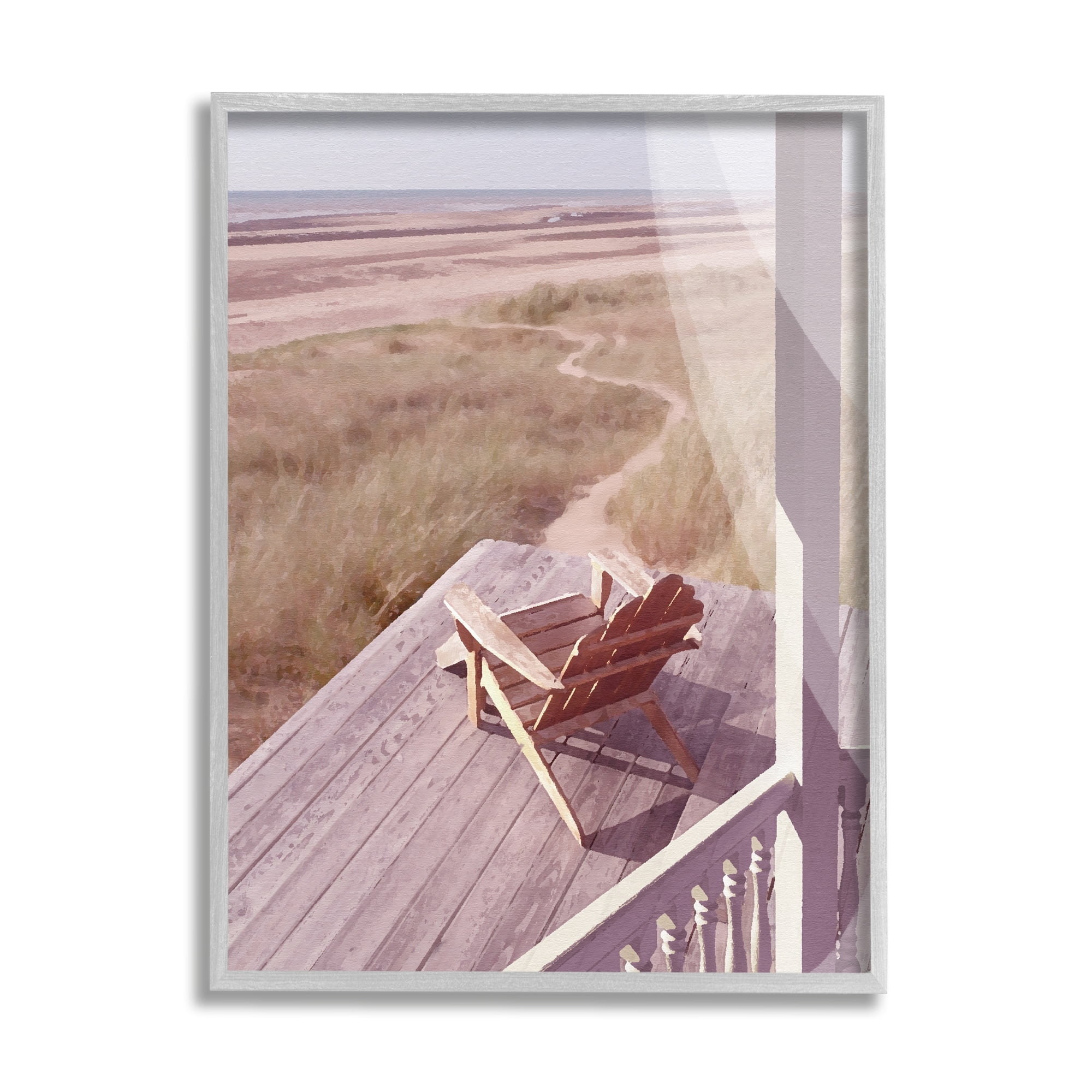 Stupell Industries Lone Lounge Chair Rural Beach Grass Porch Painting Gray Framed Art Print Wall Art, Design by Noah Bay