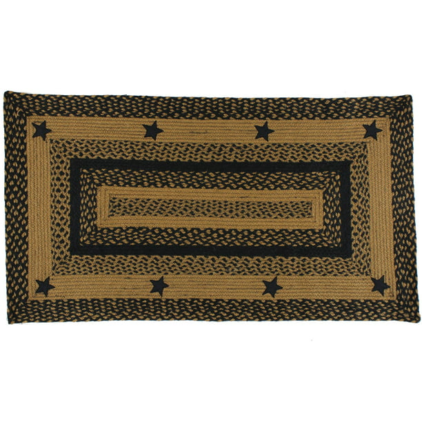 Black And Tan Braided Rug With Stars, Primitive Country Area Rugs