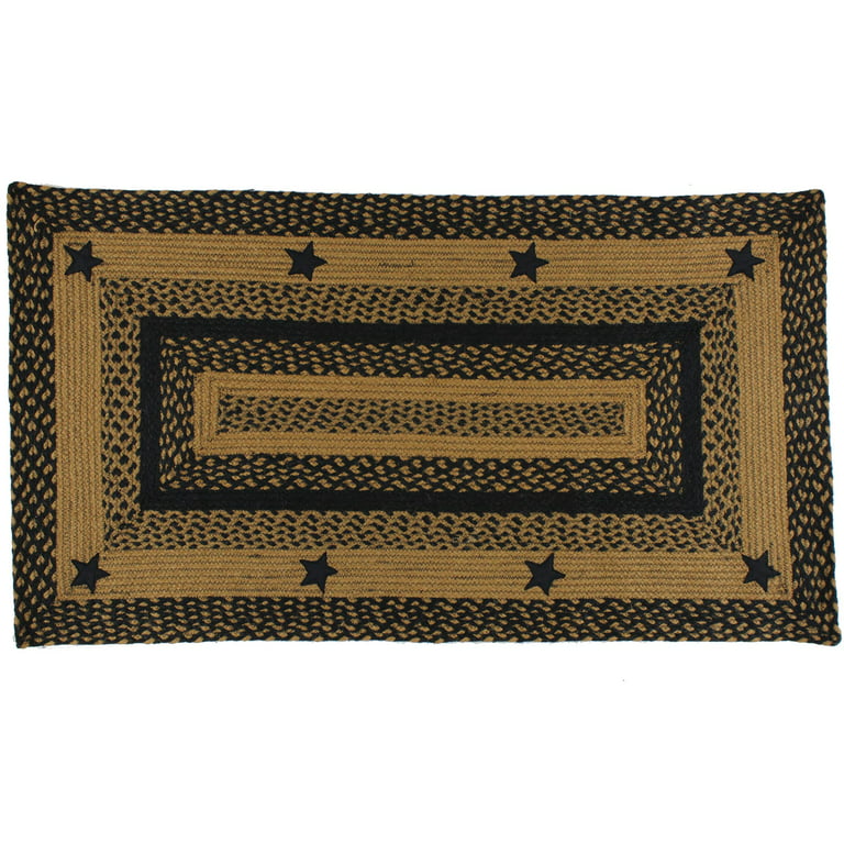 Black and Tan Braided Rug with Stars Primitive Country Oval Rectangle 20x30  5x8 
