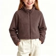 thumbnail image 3 of Otntypg Girls Cropped Fuzzy Zip Up Jackets Trendy Fall Winter Sherpa Fleece Thick Warm Long Sleeve Stand Collar Outerwear Coat for School, Travel, Casual Everyday Wear, 3 of 8