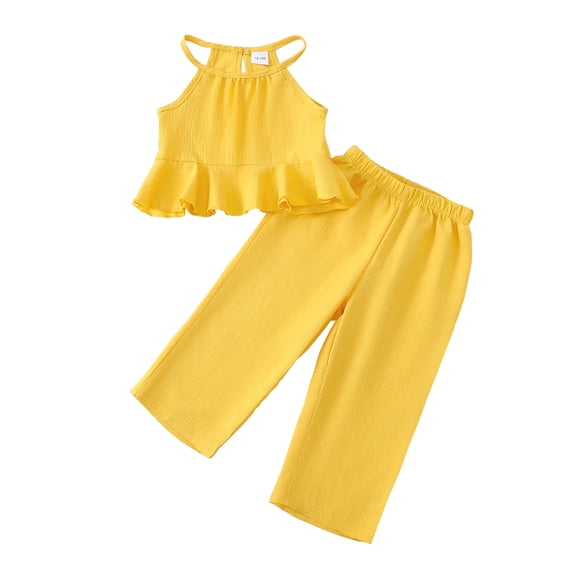 3T Baby Girls Clothes 4T Girls 2PCS Outfits Set Solid Color Toddler Girls Sleeveless Halter Top Pants Set Yellow