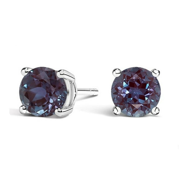 Paris Jewelry 14k White Gold Round Alexandrite Stud Earrings 3MM Women and Men plated