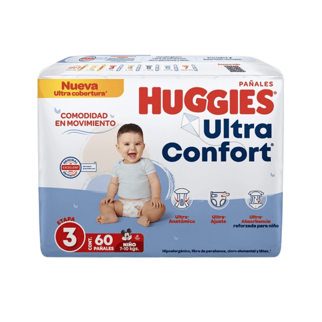 Pañales Huggies UltraConfort etapa 3 niño 60 piezas
