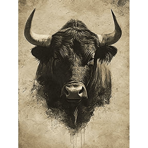 Bull Portrait Decorative Painting/Canvas Art， Suitable for Decorating Living Room， Bedroom， Office， Dining Room， Rustic Home Decor， Animal Theme Interior， Bovine Art， Wall Decor