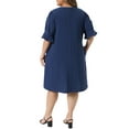 thumbnail image 3 of Agnes Orinda Women's Plus Size Chiffon Dresses Notch V Neck Bell Short Sleeve Pleated Summer Casual Midi Dresses with Pockets 2X Dark Blue, 3 of 5