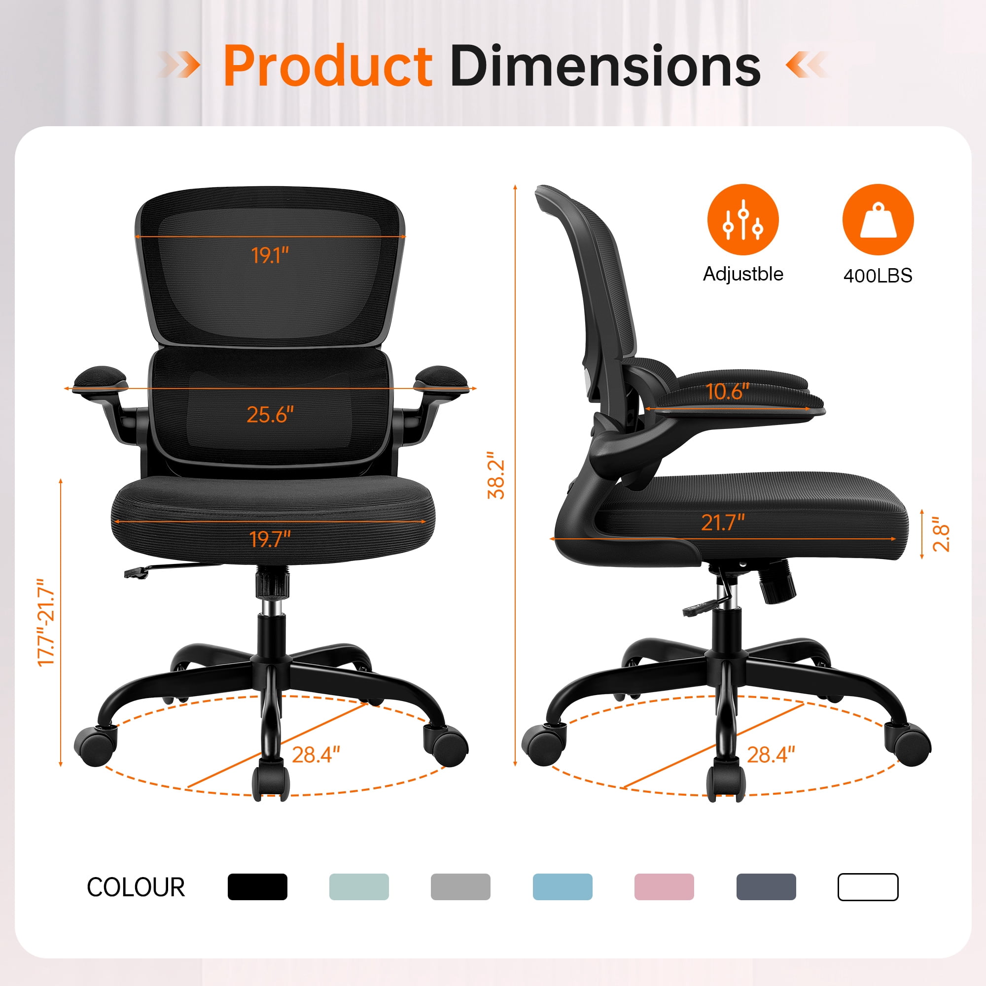 COOLHUT Office Chair, Ergonomic Desk Chair with Lumbar Support and Adjustable Armrests, Breathable Mesh Computer Gaming Chair, Reclining Task Chair for Home Office, Black