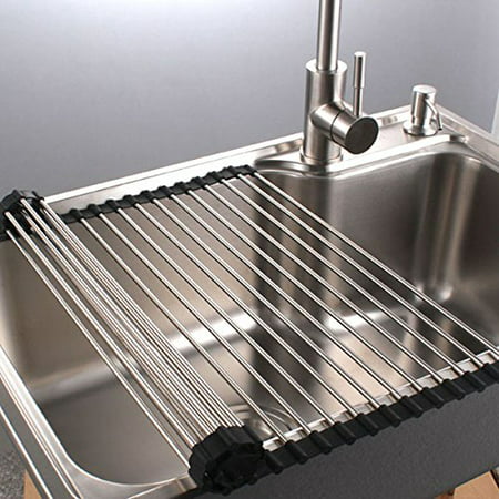 PremiumRacks Stainless Steel Over The Sink Dish Rack - Roll Up - Durable - Multipurpose - New Product