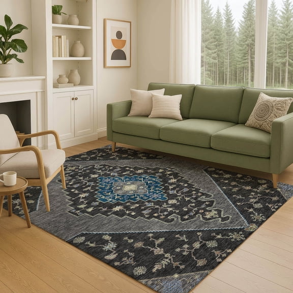 Addison Rugs Chantille Indoor/Outdoor Traditional Global Black Machine Washable Rectangle Rug, 10' x 14'