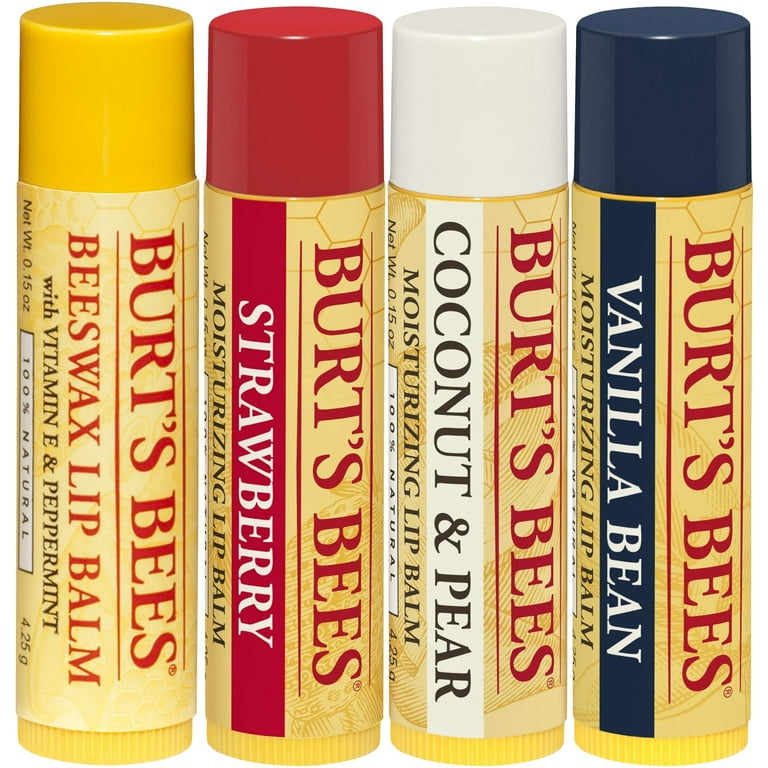 Burt's Bees Lip Balm Multipack, Lip Balm Set, Beeswax, Strawberry, Coconut  & Pear, Vanilla Bean, Best of Burt's, 4x4.25g : : Beauty