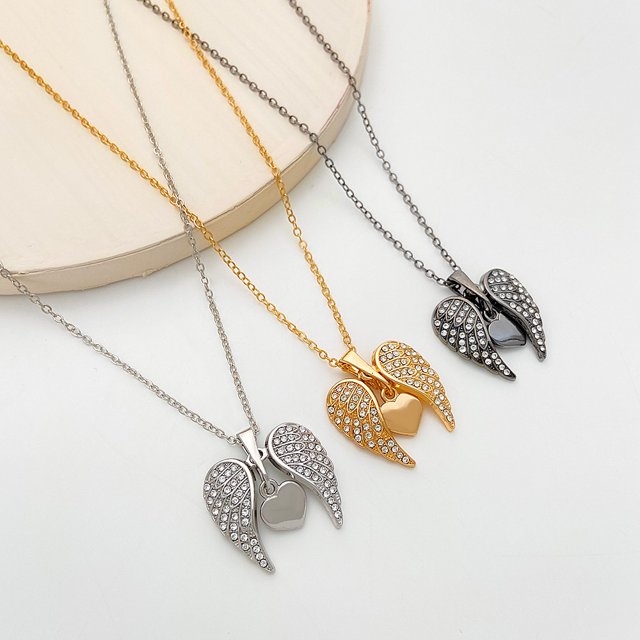 Collar de alas de moda coreana JAMW Diseño de lujo de luz femenina Temperamento versátil Colgante de cadena de clavícula de circón con microincrustaciones juego de 3 piezas dorado plateado negro