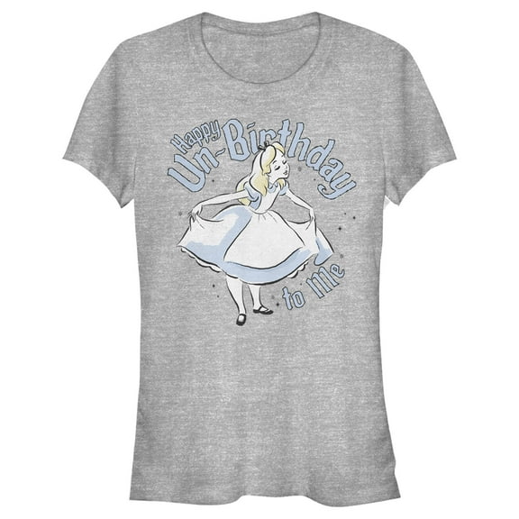 Junior's Alice in Wonderland Happy Un-Birthday To Me  Graphic Tee Athletic Heather Large