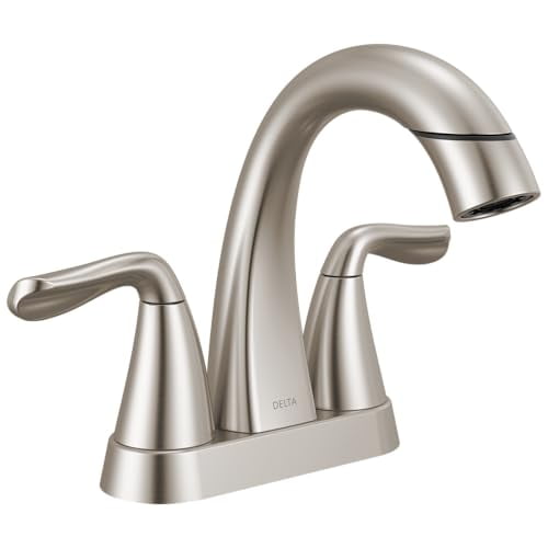 Delta Faucet Arvo Pull-Down Centerset Bathroom Faucet, Brushed Nickel Bathroom Sink Faucet, Bathroom Faucet with Pull Out Sprayer, 3-Hole Bathroom Faucet, SpotShield Nickel 25840LF-SPPD