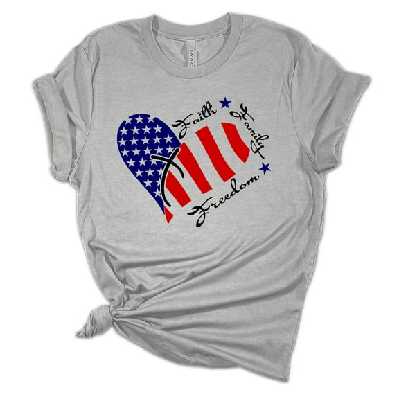 Women's Faith Family Freedom Patriotic Fourth of July Independence Day Short Sleeve T-shirt Graphic Tee Graphic Tee-Sports Grey-large