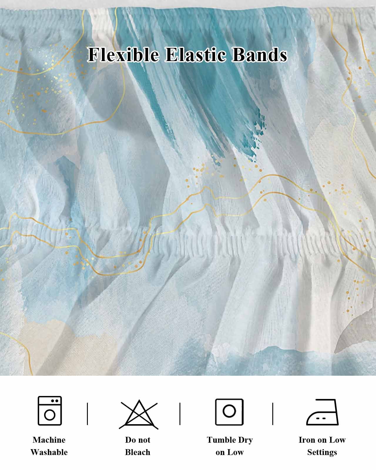 Teal Ombre Marble Wrap Around Bed Skirts for King Bed 16" Drop,Bed Skirt with Adjustable Elastic Belt Dust Ruffle Bed Valance for Bedroom Hotel Yellow Modern Geometric Abstract Art Bed Frame Cover