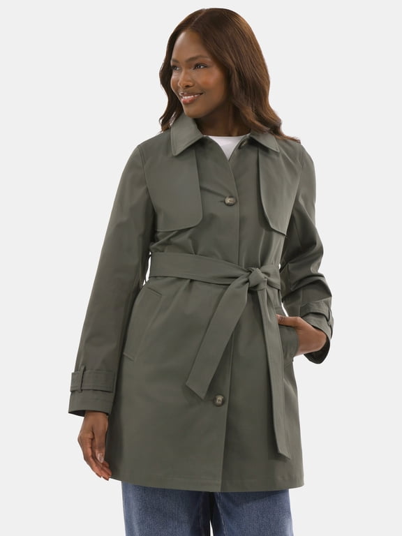Women's Belted Trench Coat, Midweight, Sizes XS-2X